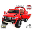 Ford Ranger Wildtrak de luxe Voiture-jouet électrique pour enfant, DEUX MOTEURS, deux sièges en cuir, Roues EVA douces, rouge, licence Ford originale