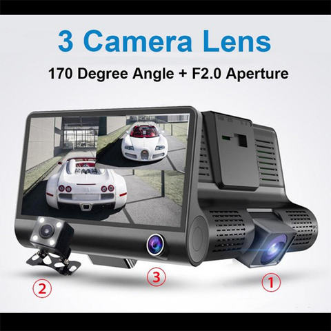 CAR DVR Caméra Voiture DVR 3 Lens Enregistreur Vidéo Full HD 1080P