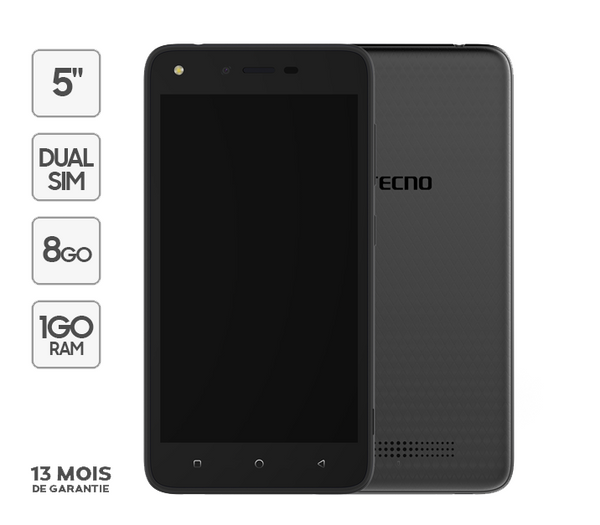 Tecno - WX3 - 5" - 1Go RAM - 8Go ROM - Noir - 13 mois de garantie