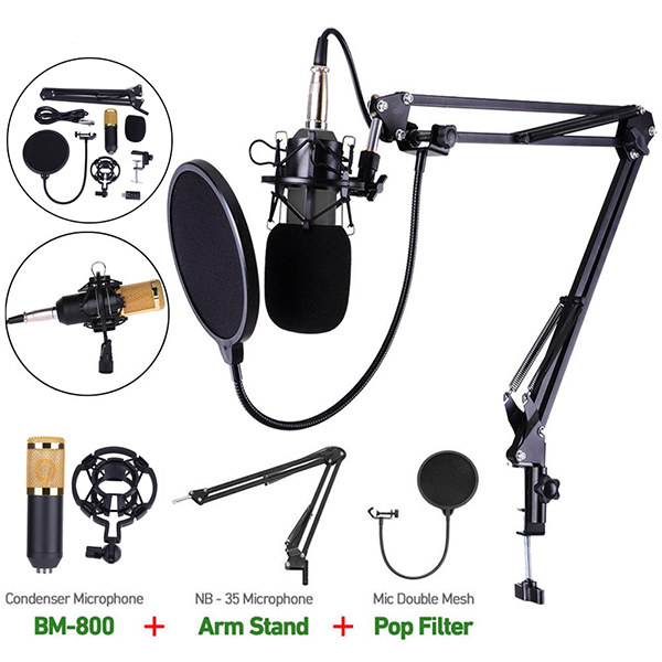 BM-800 Microphone Professionnel USB Avec Carte Son 3D Stereo Integré Et Mont Shock Et Pied De Micro Flexible