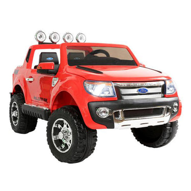 Ford Ranger Wildtrak de luxe Voiture-jouet électrique pour enfant, DEUX MOTEURS, deux sièges en cuir, Roues EVA douces, rouge, licence Ford originale