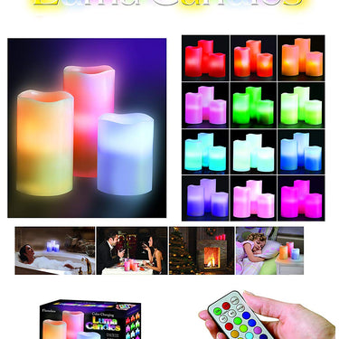 A Bakk Luma Candles Sans Cire Real Wax 12 Couleur Changement Télécommande LIGHT 3 Pcs / Set (Aléatoire)